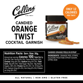 Collins Candied Orange Peel Twist elevates Old Fashioned with bright citrus notes.
