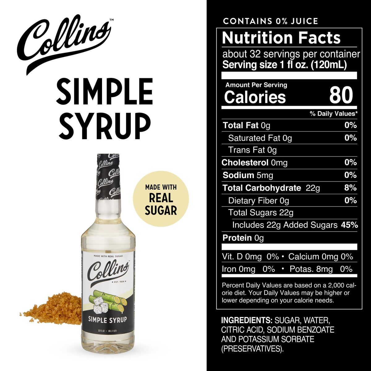 Collins Chicago Simple Syrup being poured over ice for quick drinks.
