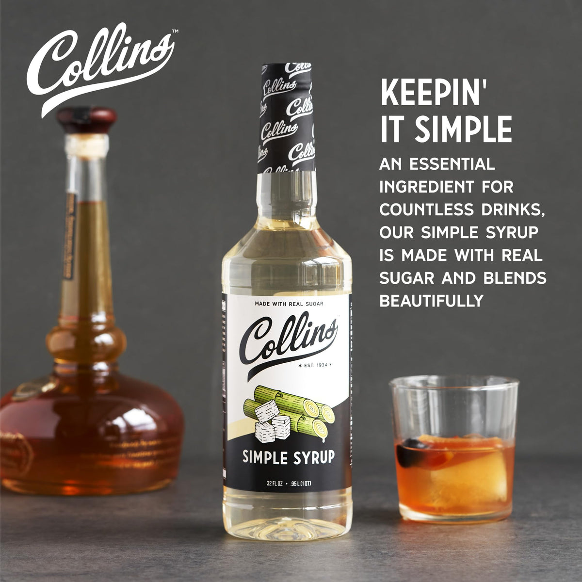 Collins Chicago Simple Syrup made with real sugar for authentic flavor.