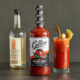 Collins Spicy Bloody Mary mix jar stores easily at home bar.