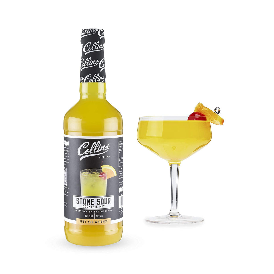Collins Stone Sour bottle front highlights real fruit flavor for easy at-home cocktails