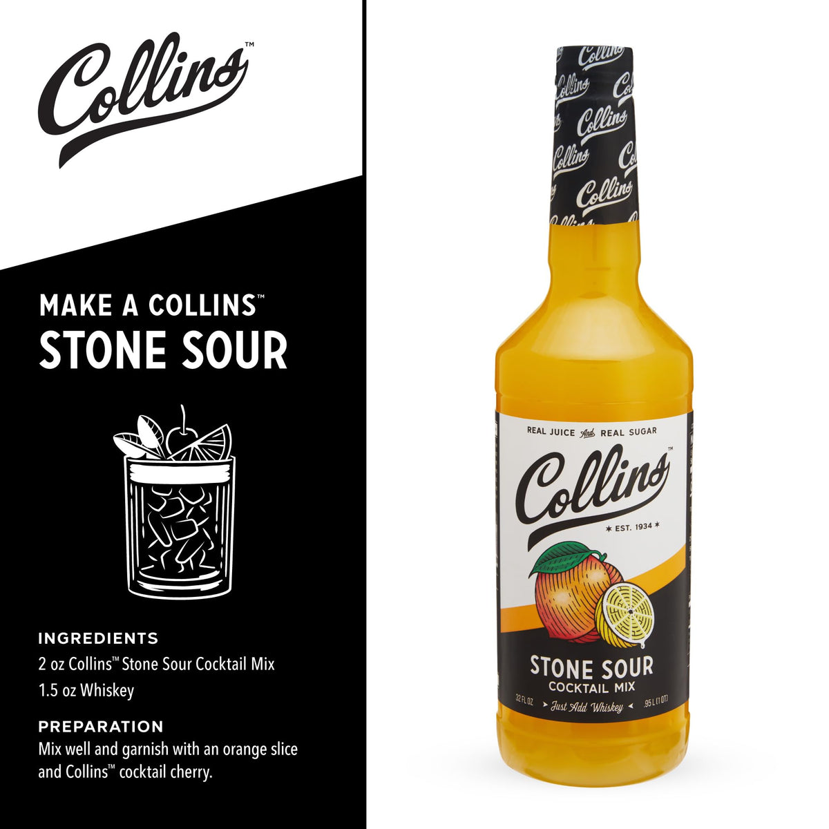 Collins Stone Sour glass served with citrus notes for entertaining