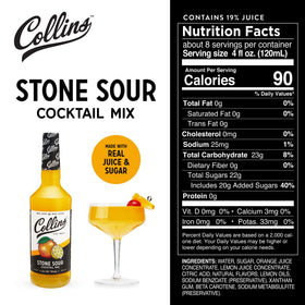 Collins Stone Sour ingredients with orange and lemon juice for natural flavor