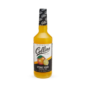 Collins Stone Sour label closeup highlights real juice and sugar