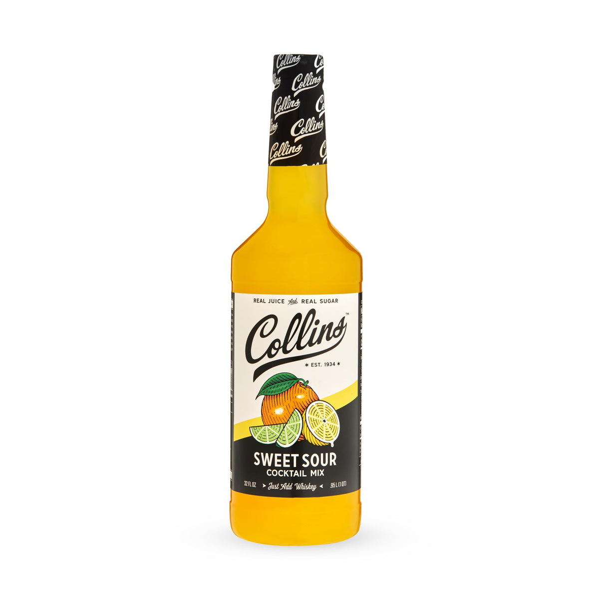 Collins Sweet and Sour label closeup notes real juice and sugar.