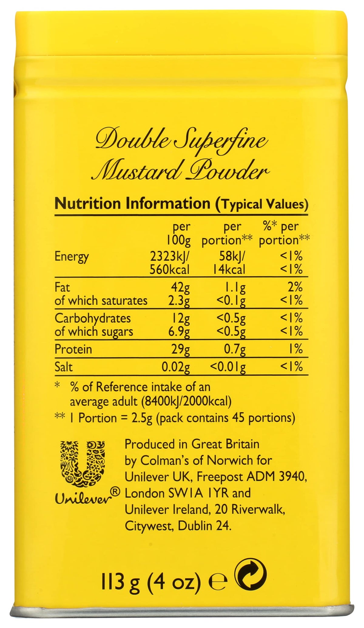 Colman's two-pack back label lists ingredients and storage tips