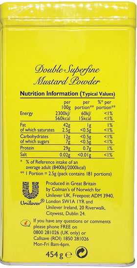 Colman's Mustard Powder being dispensed, easy to mix into sauces and dressings.