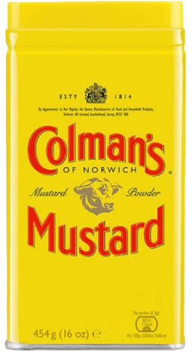 Colman's Mustard Powder dry spice, perfect for pantry seasoning and quick flavor boosts.