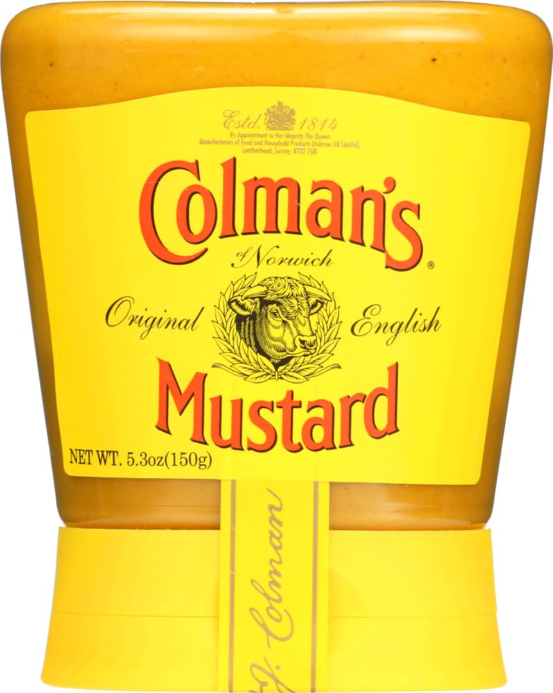 Colman's Original English mustard two-pack squeeze bottles ready for quick, bold flavor on sandwiches.