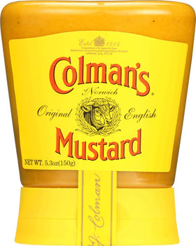 Colman's Original English mustard two-pack squeeze bottles ready for quick, bold flavor on sandwiches.