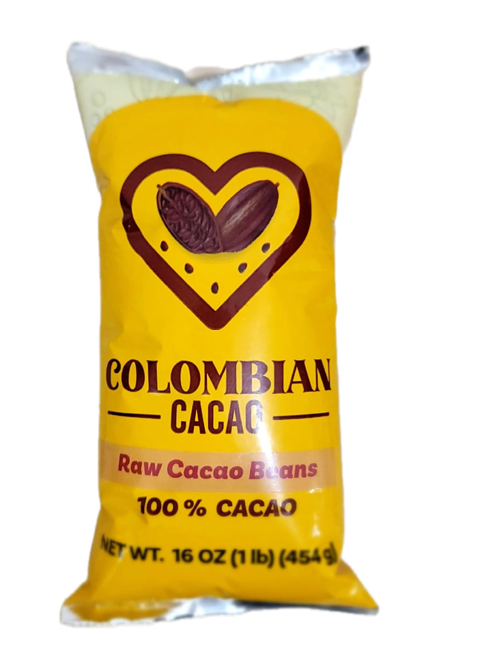 Colombian Cacao Raw Beans packaging shows authentic whole beans for DIY recipes.