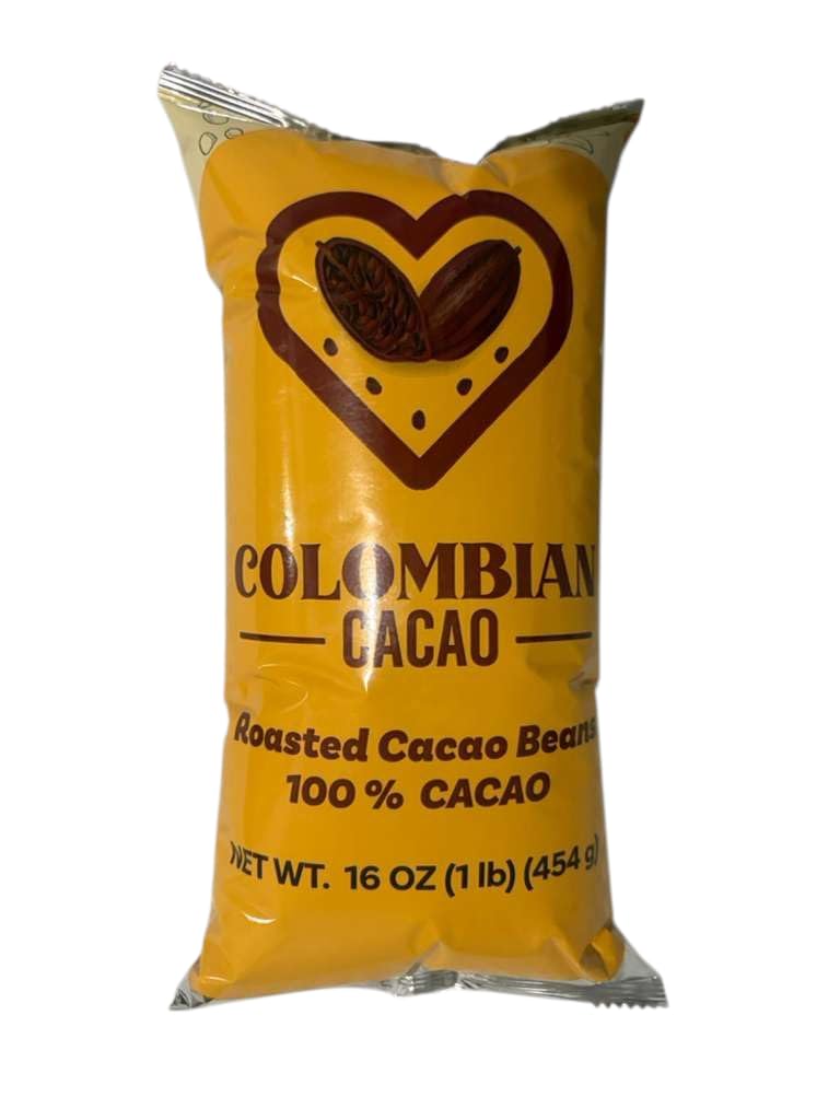 Colombian Cacao roasted beans pack highlights single-origin cacao for snacking and baking.
