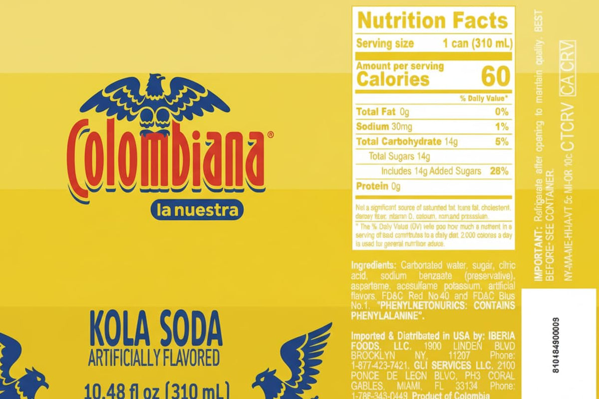 Colombiana soda cans highlight authentic Colombian flavor ideal for celebrations.
