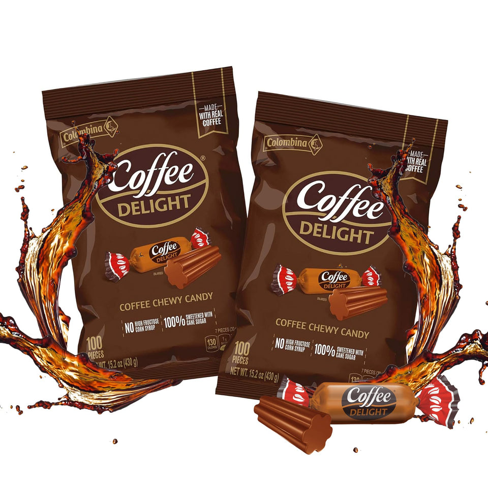 Colombina Coffee Delight Chewy Candy package front, convenient snack for coffee lovers.