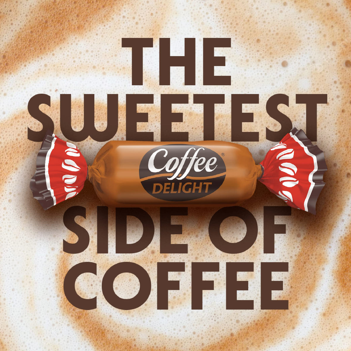 Colombina Coffee Delight texture close-up reveals a soft chewy center.