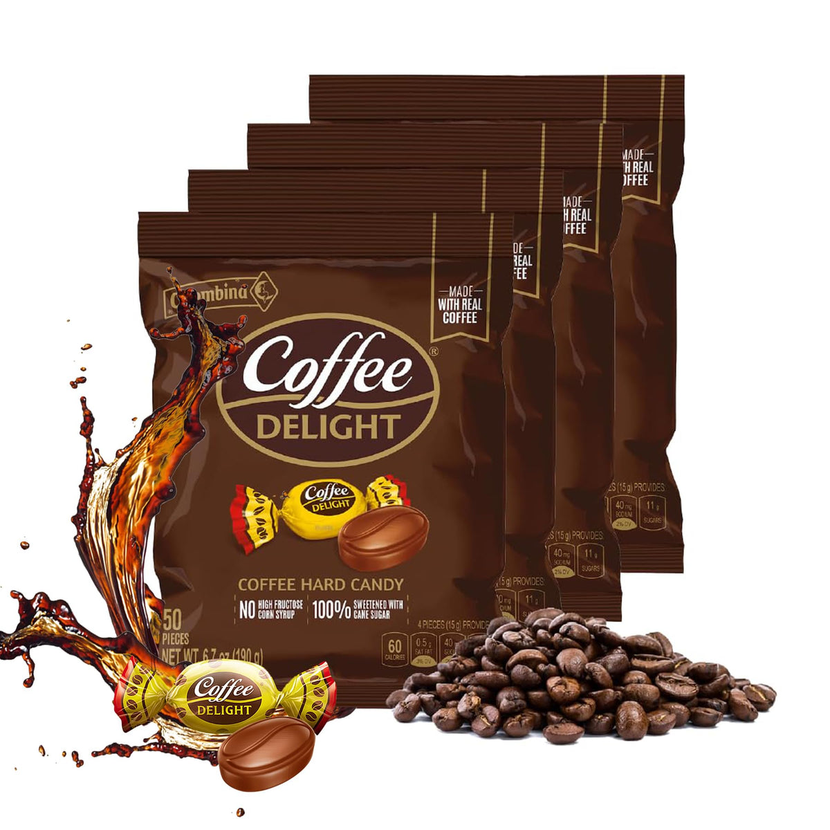 Colombina Coffee Delight hard candy pack 50 with rich Colombian coffee flavor for on-the-go enjoyment.