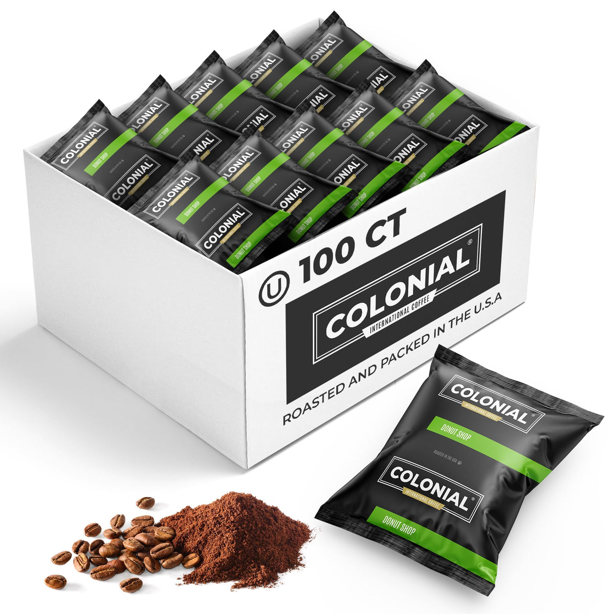 COLONIAL INTERNATIONAL COFFEE Donut Shop Blend frac pack for 12-cup brews delivers consistent flavor.