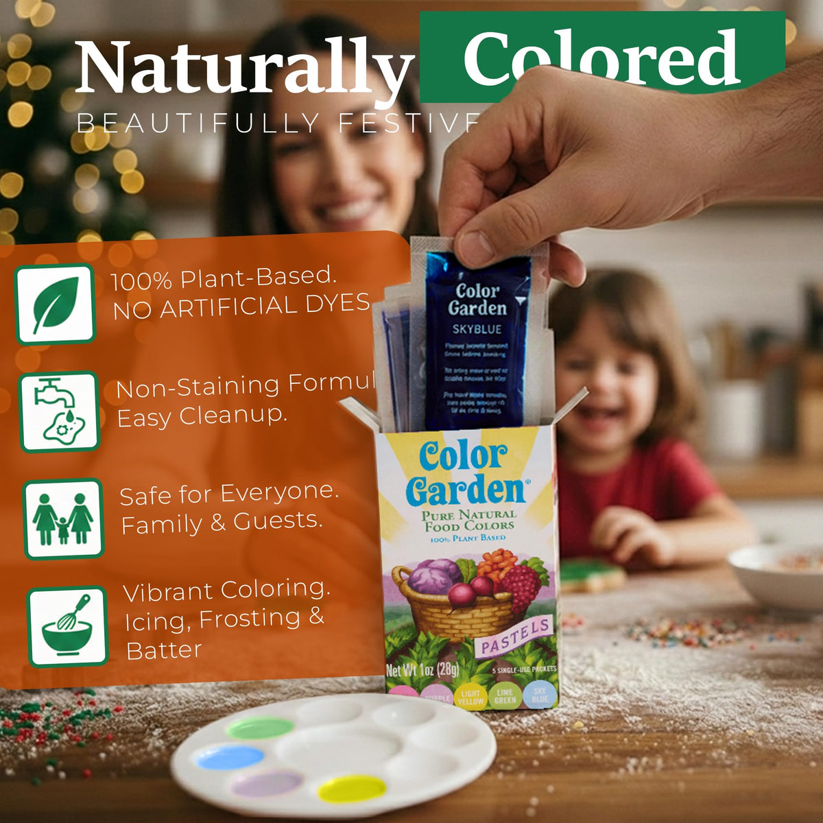 Color Garden liquid dye packets provide mess-free, consistent color for frostings and batters.