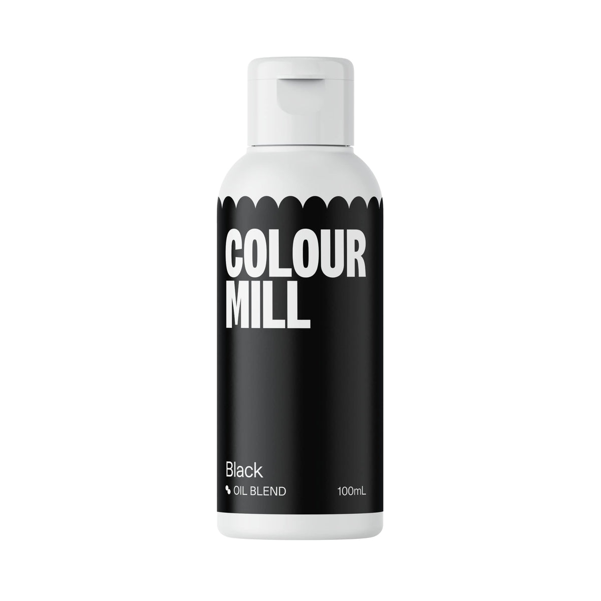 Colour Mill oil-based food coloring in a black bottle for vibrant, even cake color.