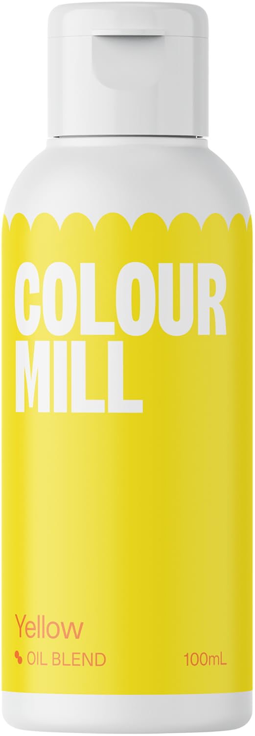 Colour Mill yellow oil-based color bottle pour adds vibrant hue to desserts