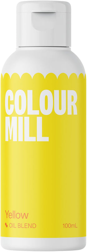 Colour Mill yellow oil-based color bottle pour adds vibrant hue to desserts