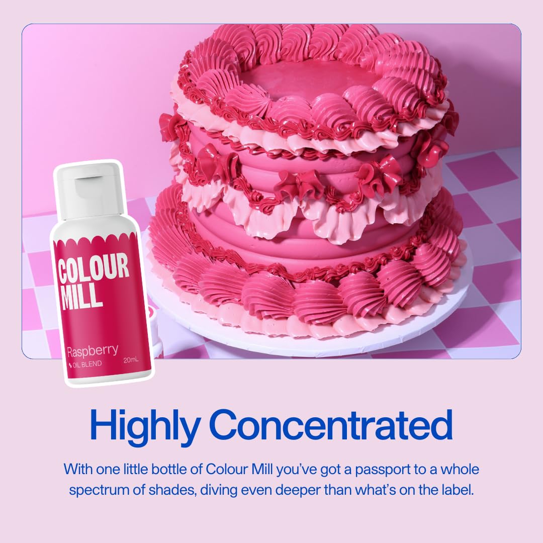 Colour Mill violet bottle pour showing easy color control in desserts