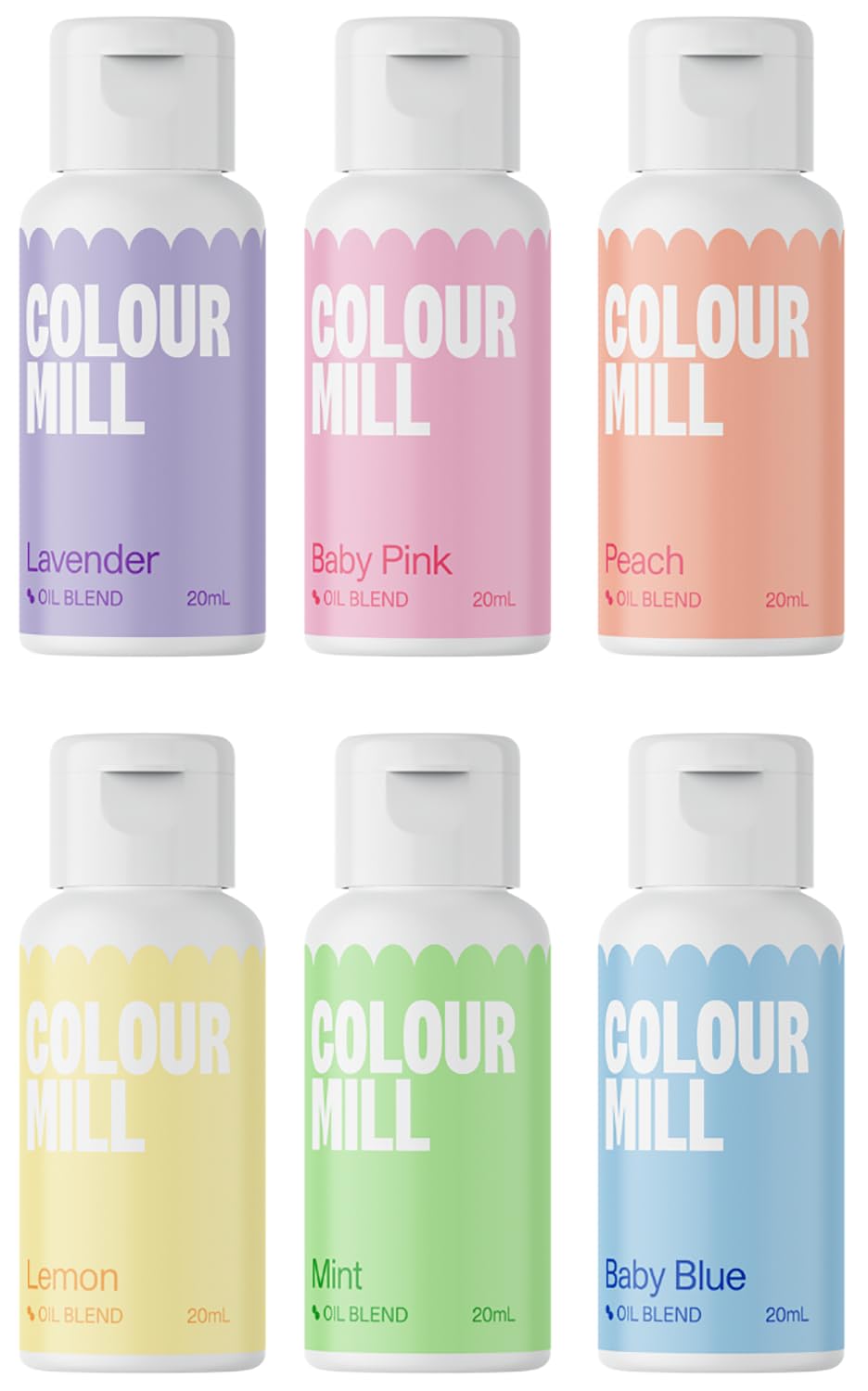 Colour Mill oil-blend pastel Easter set bottles show vibrant pigments for smooth chocolate coloring.