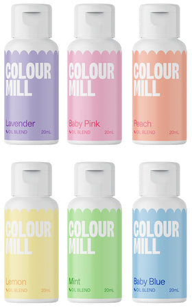 Colour Mill oil-blend pastel Easter set bottles show vibrant pigments for smooth chocolate coloring.