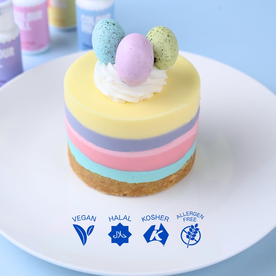 Colour Mill oil-blend pastel Easter set swatches demonstrate even dispersion for ganache and buttercream.