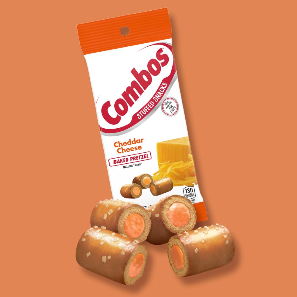 Combos cheddar cheese pretzel bites, oven-baked texture with real cheese filling.