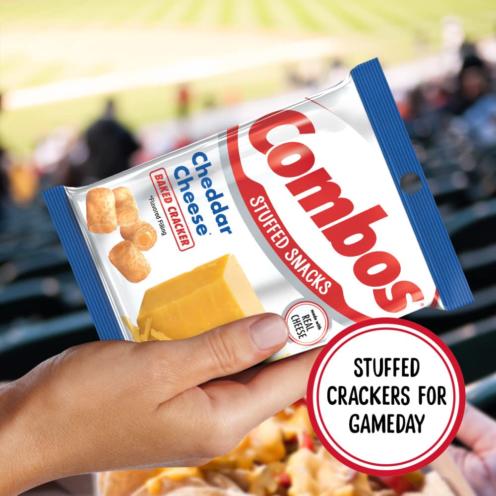 Combos Cheddar Crackers lunchbox-ready snack for busy days.