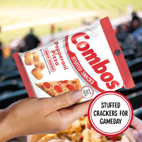 Combos Cheese Snacks close-up of cheddar cheese and pretzel bite
