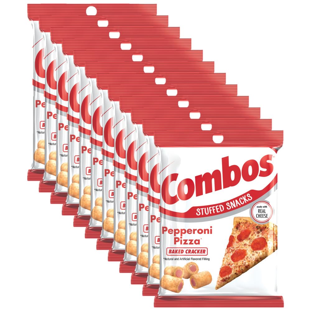 Combos Pepperoni Pizza Pretzel Snack Pack front view in bulk box for on-the-go snacking