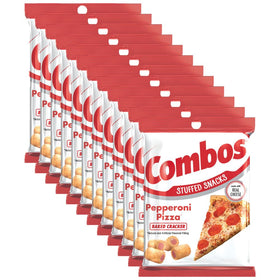 Combos Pepperoni Pizza Pretzel Snack Pack front view in bulk box for on-the-go snacking