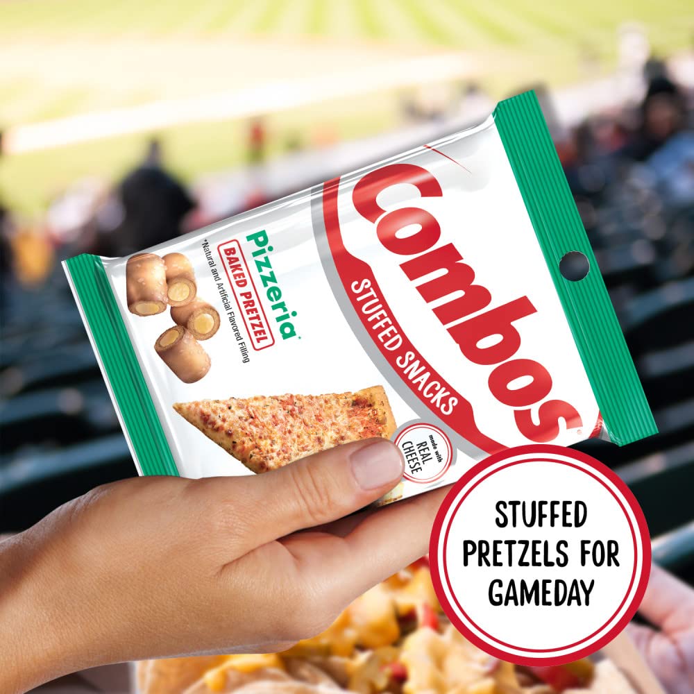 Combos Pizzeria Cheese Pretzel serving idea suggests lunch or travel snack that's portable