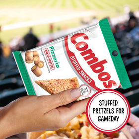 Combos Pizzeria Cheese Pretzel serving idea suggests lunch or travel snack that's portable