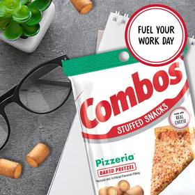 Combos Pizzeria Cheese Pretzel snack on-the-go pack showing portable convenience for busy days