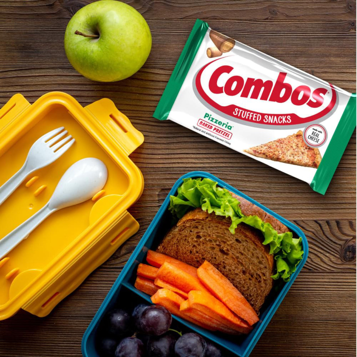 Combos Pizzeria Pretzel bag pouring into bowl for quick snack moments