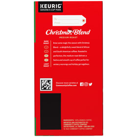 24-count pack of Community Coffee Christmas Blend for busy days.