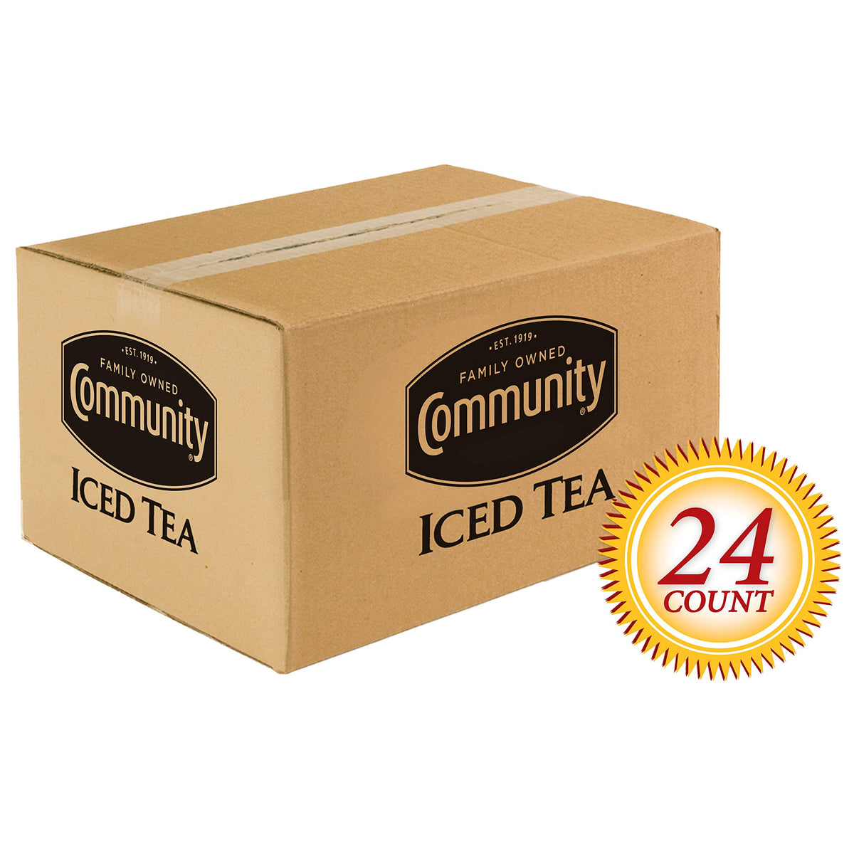 Community Coffee box with four sealed bags of six filter packs each, preserving freshness for quick service.