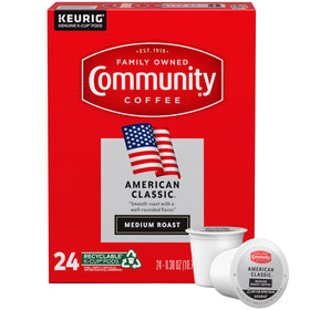 Community Coffee American Classic pods for quick, flavorful mornings.