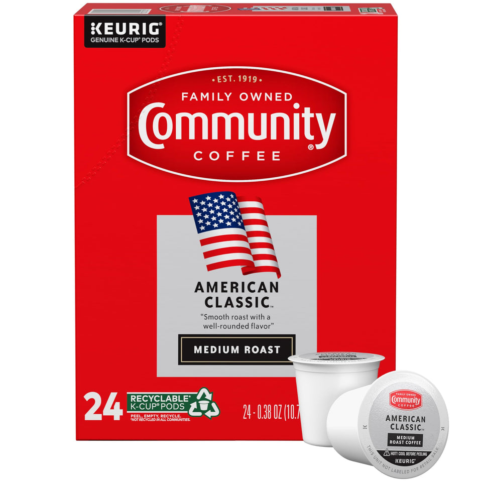 Community Coffee American Classic pods for quick, flavorful mornings.