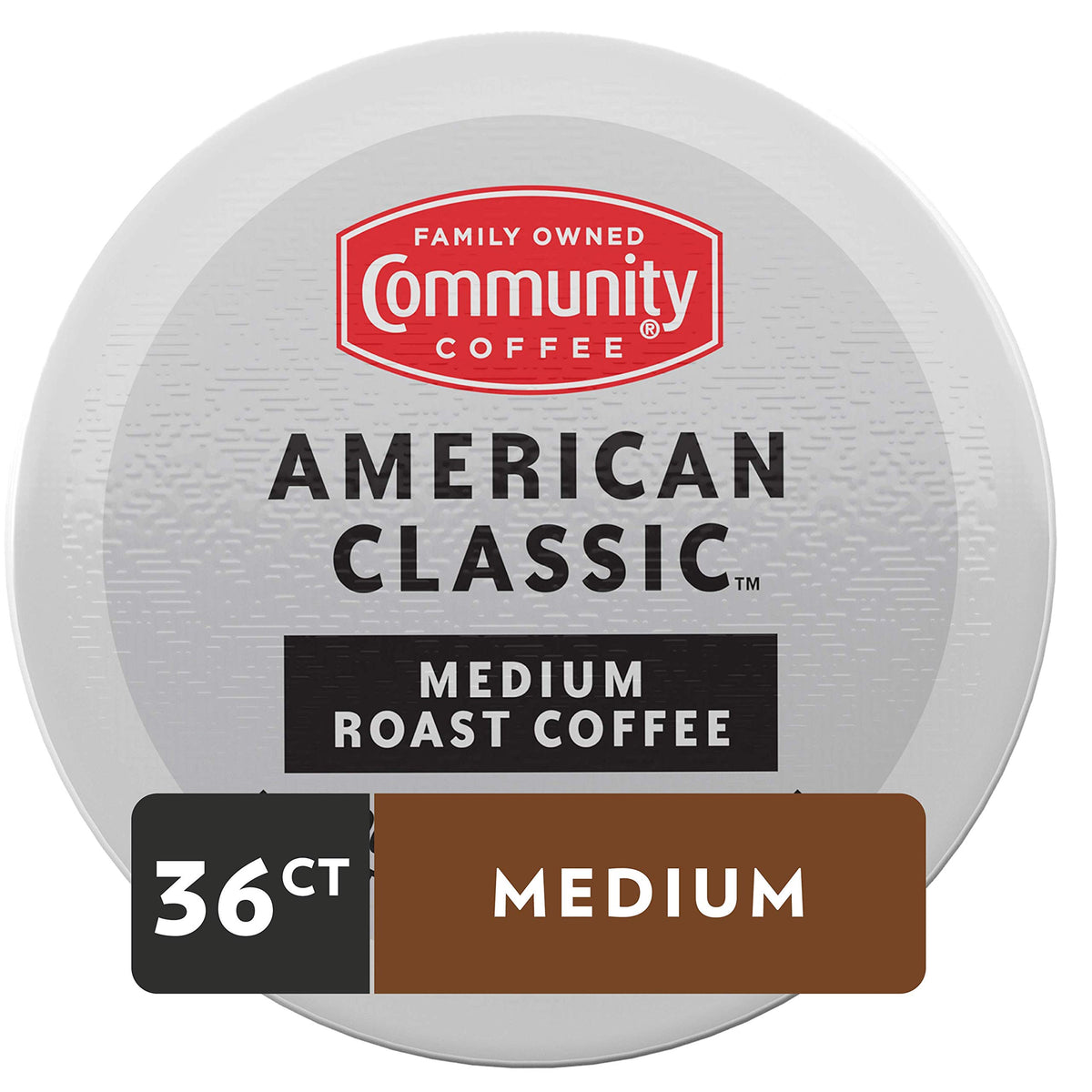 Community Coffee American Classic pods side view for easy access.