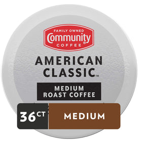 Community Coffee American Classic pods side view for easy access.