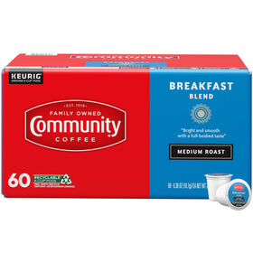 Community Coffee Breakfast Blend pods in a box for a quick, smooth morning