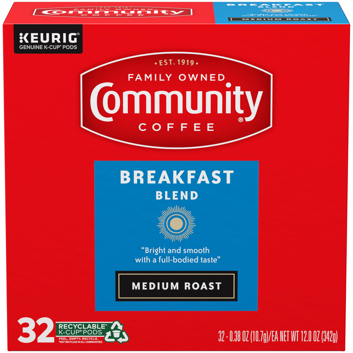 Community Coffee Breakfast Blend cup steaming to awaken your senses.