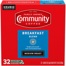 Community Coffee Breakfast Blend cup steaming to awaken your senses.