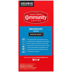 Community Coffee Breakfast Blend roast label showcasing honey and hazelnut notes.