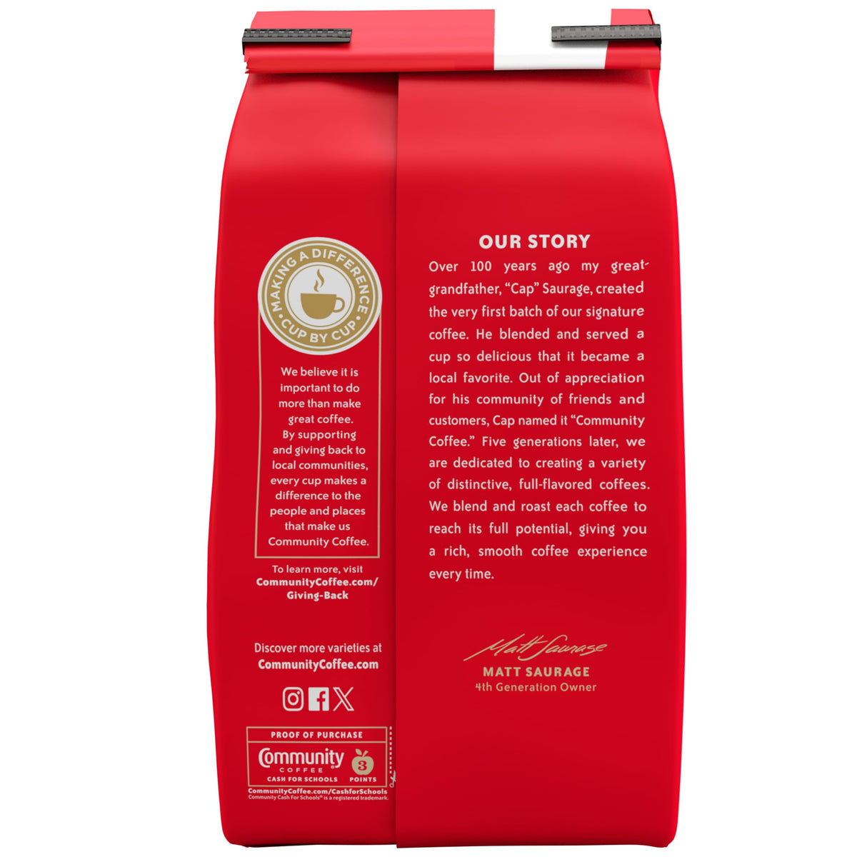 Steam rising cup of Community Coffee Breakfast Blend emphasizes inviting aroma.