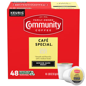 Community Coffee Café Special 48-count K-Cup pods for quick, café-quality mornings.